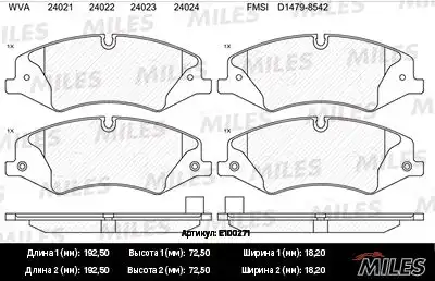 Тормозные колодки дисковые передняя ось MILES E100271