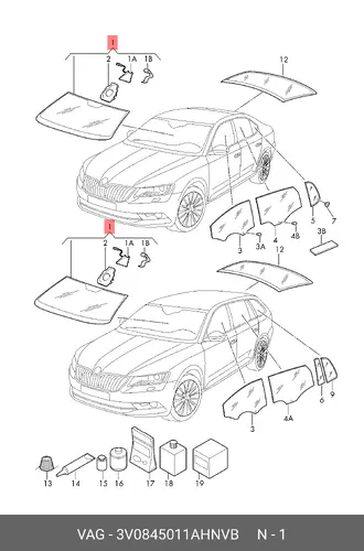 (SKODA), WINDSHIELD 3V0845011AHNVB VAG