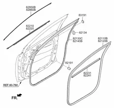 МОЛДИНГ ПЕРЕДНЕЙ ЛЕВОЙ ДВЕРИ 82850D9000 HYUNDAI