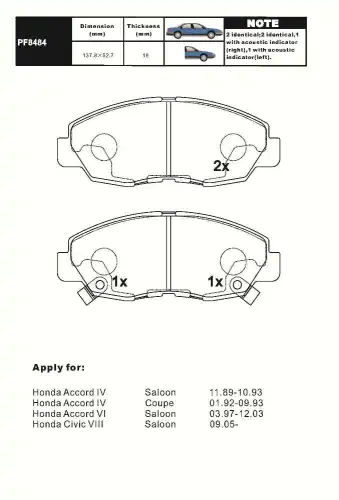 Тормозные колодки дисковые AIKO PF8484