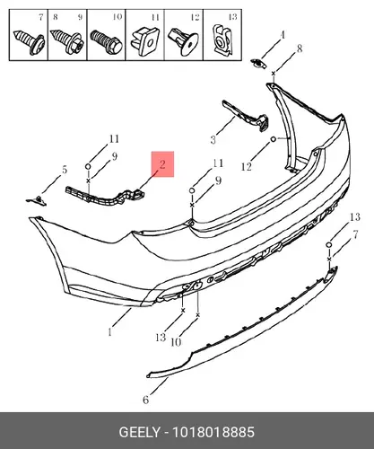 КРОНШТЕЙН ЗАДНЕГО БАМПЕРА ЛЕВЫЙ 1018018885 GEELY