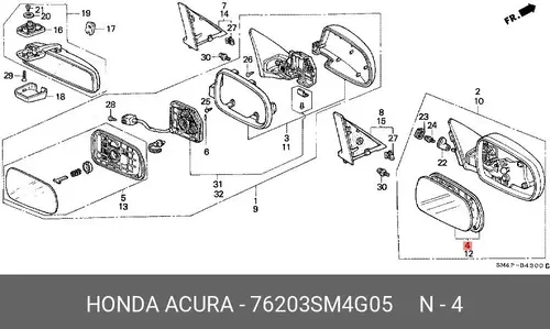 Элемент зеркальный HONDA 76203SM4G05