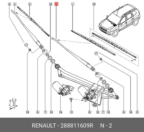ПОВОДОК СТЕКЛООЧИСТИТЕЛЯ ЛЕВ. (МЕТ) 288811609R RENAULT