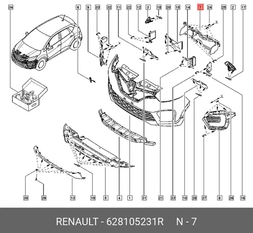 КРОНШТЕЙН ЛЕВ ДЕФЛЕКТОРА БАМПЕРА (ПЛАС) 628105231R RENAULT