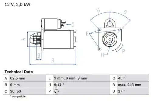 Стартер BOSCH 0 986 017 790