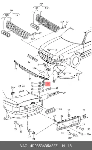Решетка бампера VAG 4D0853635A3FZ