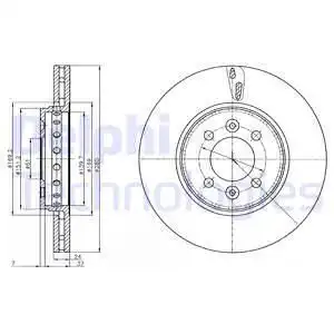 Тормозной диск DELPHI BG4536C вентилируемый , передняя ось