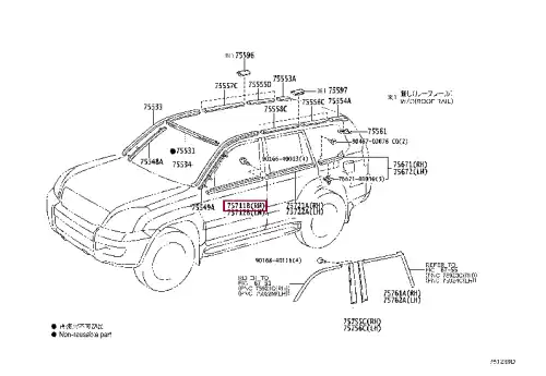 Уплотнитель двери TOYOTA / LEXUS 7571160080