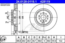 Тормозной диск ATE 24.0128-0119.1 вентилируемый , передняя ось