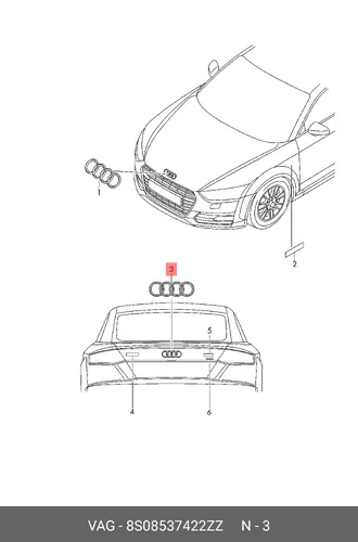  (AUDI), ЭМБЛЕМА AUDI ХРОМ 8S0853742 2ZZ VAG