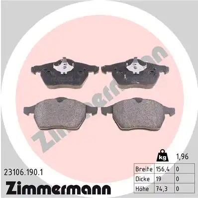 Тормозные колодки дисковые передняя ось ZIMMERMANN 23106.190.1