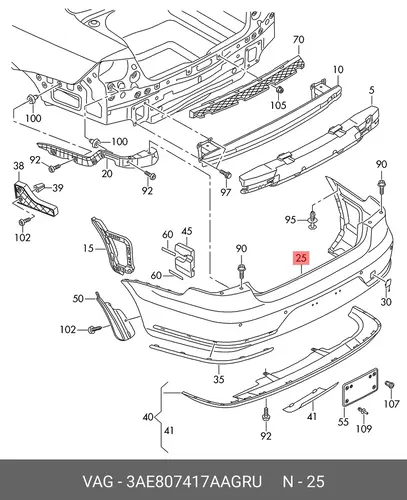 БАМПЕР ЗАДНИЙ 3AE807417AAGRU VAG