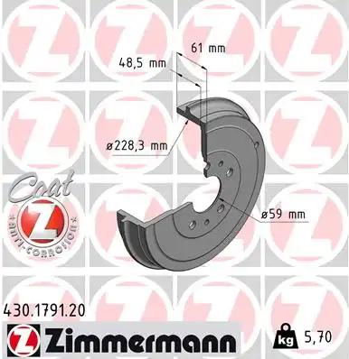 Тормозной барабан ZIMMERMANN 430.1791.20