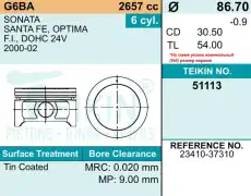 Поршни на 6 цилиндров 51113STD TEIKIN