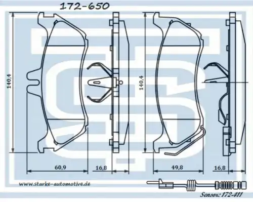 Тормозные колодки дисковые STARKE 172-650
