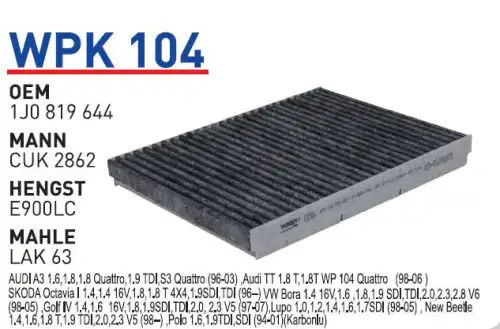 Салонный фильтр WUNDER WPK-104