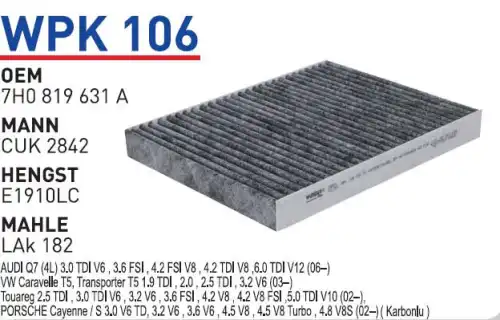 Салонный фильтр WUNDER WPK-106