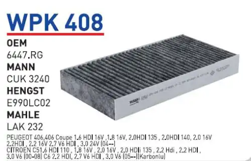 Салонный фильтр WUNDER WPK-408
