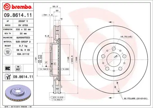 Тормозной диск BREMBO 9861411