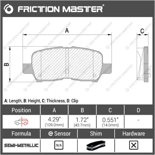 Тормозные колодки дисковые FRICTION MASTER MKD999