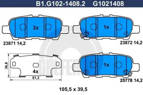 Тормозные колодки дисковые GALFER B1.G102-1408.2