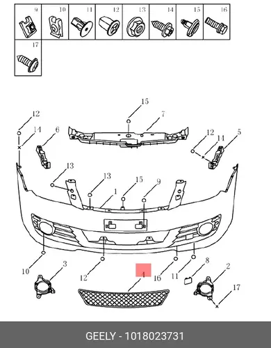 Решетка бампера GEELY 1018023731