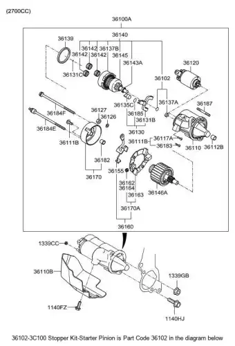 стопорное кольцо стартера 361023C100 HYUNDAI