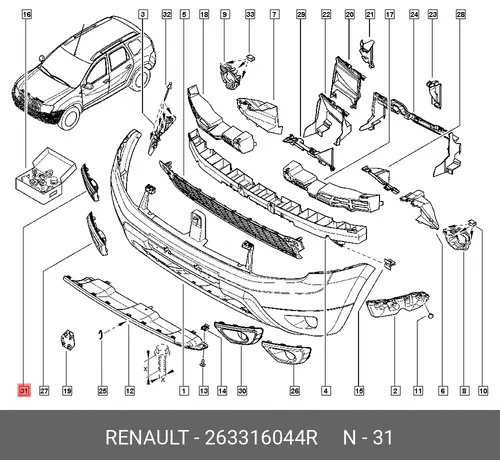 Решетка бампера RENAULT 263316044R