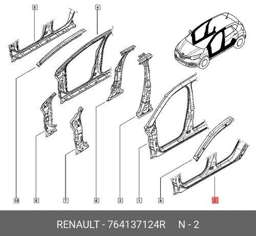  ПАНЕЛЬ БОКОВИНЫ НИЖН 764137124R RENAULT
