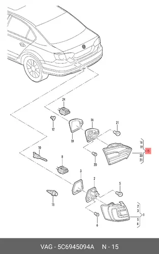 Фонарь задний VAG 5C6 945 094 A