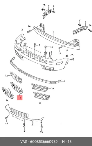Решетка бампера VAG 6Q0 853 666 C 9B9