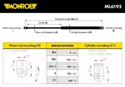 Амортизатор (упор) багажника MONROE ML6192