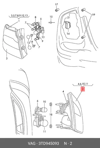 Фонарь задний VAG 3TD945093