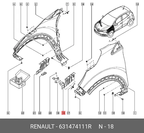  КРОНШТ КРЫЛА ПЕР ЛЕВ 631474111R RENAULT