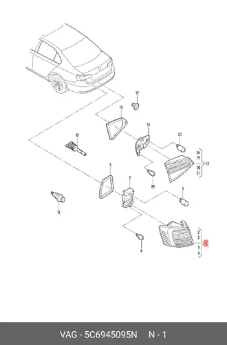 Фонарь задний VAG 5C6945095N