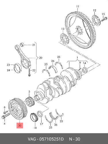 шкив коленвала Audi 057105251D VAG