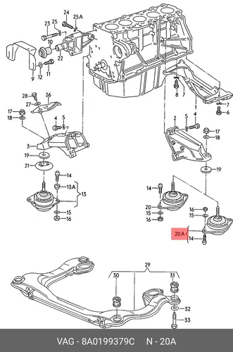 подушка ДВС левая Audi 8A0 199 379 C VAG
