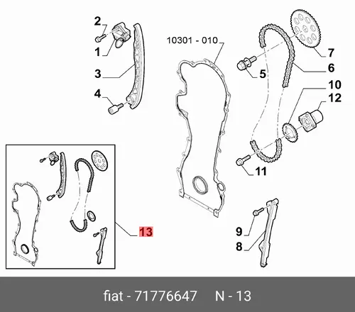 Ком-кт цепи ГРМ Opel/Fiat 1.3D 05- 71776647