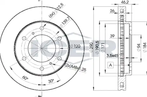 Тормозной диск ICER 78BD7116-2 вентилируемый , передняя ось