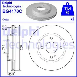 Тормозной диск DELPHI BG4170C вентилируемый , передняя ось