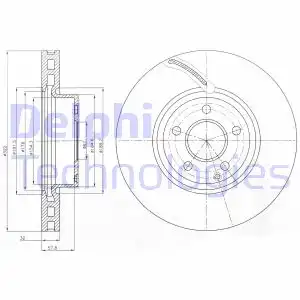 Тормозной диск DELPHI BG9075C вентилируемый , передняя ось