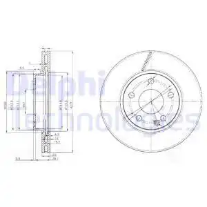 Тормозной диск DELPHI BG3845C вентилируемый , передняя ось
