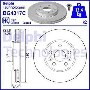 Тормозной диск DELPHI BG4317C вентилируемый , передняя ось