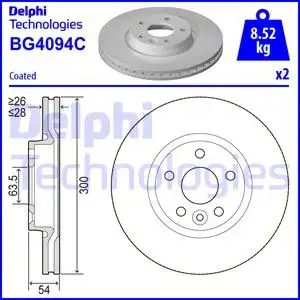 Тормозной диск DELPHI BG4094C вентилируемый , передняя ось