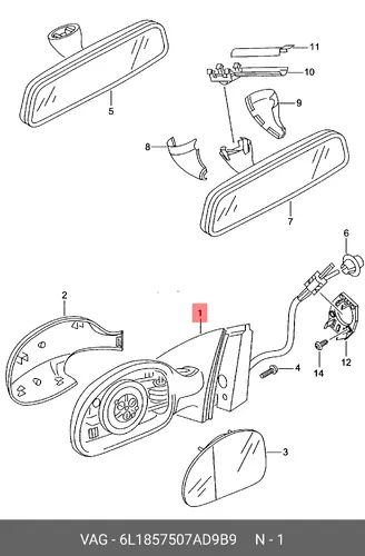 Корпус зеркала 6L1857507AD9B9 VAG