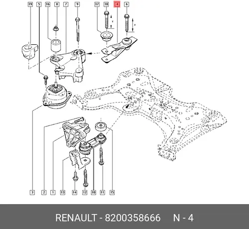 Подушка крепления двигателя RENAULT 8200358666