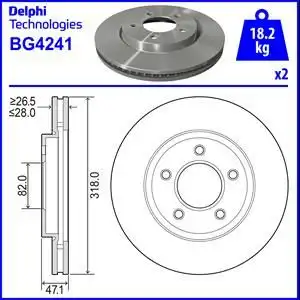 Тормозной диск DELPHI BG4241 вентилируемый , передняя ось