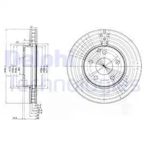 Тормозной диск DELPHI BG3755C вентилируемый , передняя ось