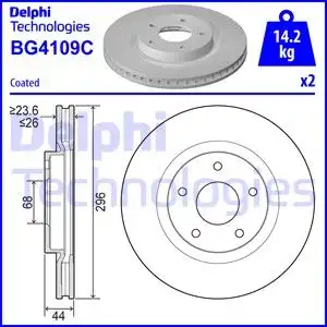 Тормозной диск DELPHI BG4109C вентилируемый , передняя ось