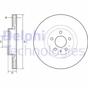 Тормозной диск DELPHI BG4654C вентилируемый , передняя ось